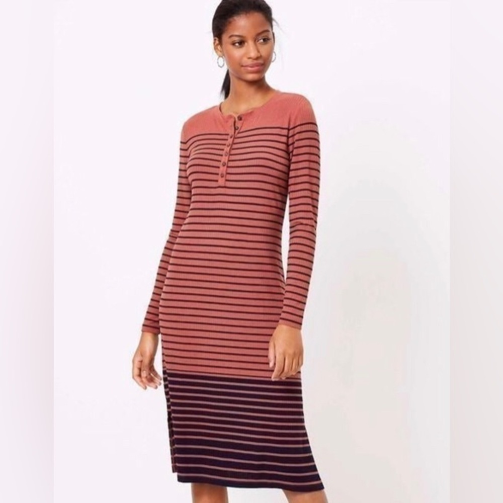 NWT Loft Stripe Henley Midi Dress. XS Petite